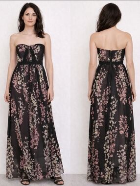 BCBGMAXAZRIA Amber Strapless Floral Print Sheer Contrast Gown | Size 2